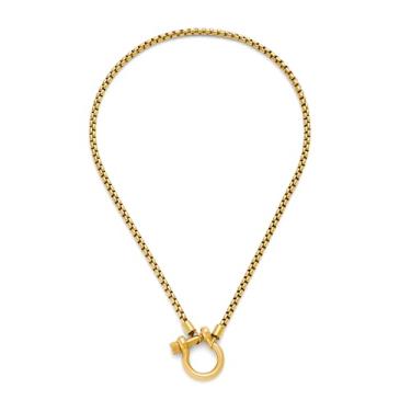 Imagem de TONLUYAX Colar de cavalo grosso dourado prateado para mulheres, mosquetão, com pingente de fechadura, colar com fivela de declaração, colar masculino, joia moderna, Cobre, Sem Pedra Preciosa