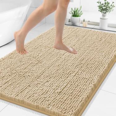 Imagem de Smiry Tapetes de banheiro de chenille de luxo 127 x 76 cm, tapete de banho felpudo extra macio e absorvente, lavável na máquina, tapete de pelúcia antiderrapante para banheira, chuveiro e piso