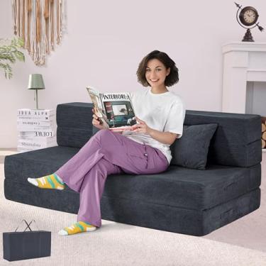 Imagem de HILERO Sofá-cama dobrável, cadeira conversível 4 em 1 com travesseiro, cama de cadeira dobrável de espuma viscoelástica Queen, colchão moderno para sofá futon para sala de estar/convidado/apartamento