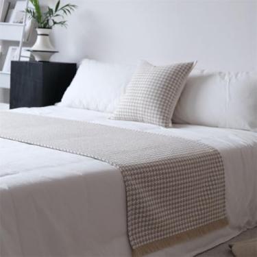 Imagem de Cachecol de cama de hotel, cobertor de quarto, tricotado com borla, macio, sem desbotamento, proteção de cama, decoração moderna para cama de solteiro, queen king, tamanho bege||70 x 180 cm para cama