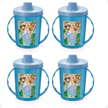 Imagem de Kit 4 Copo Infantil Alças E Bico 320Ml Bichinhos 6 Meses