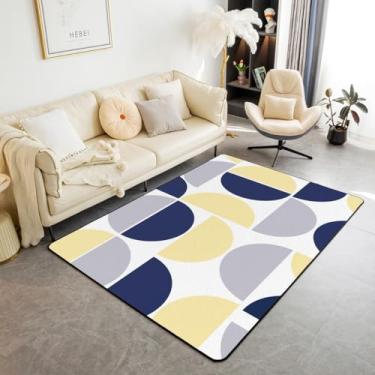 Imagem de Erosebridal Tapete de área amarelo e cinza de meados do século, retrô, boêmio, para sala de estar, 12 x 18 cm, tapete decorativo geométrico, abstrato, colorido, arte moderna