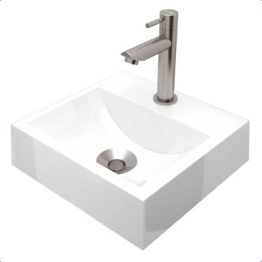 Imagem de Kit Cuba Pia de Apoio Sobrepor Quadrada 32x30 Banheiro Lavabo Com Torneira e Válvula Beltempo