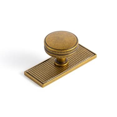 Imagem de Goo-Ki Puxadores de gaveta de armário de latão antigo com placa traseira ou espaçador, ferragens de cozinha de liga de zinco - Pacote com 6 alças de barra de furo único para guarda-roupa de armário