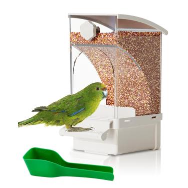 Imagem de Hamiledyi Alimentador automático de pássaros, sem bagunça, alimentador de gaiola de pássaros, recipiente de semente de papagaio de acrílico transparente com gaiola de poleiro, acessórios para