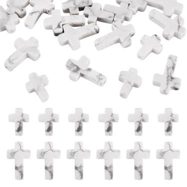 Imagem de FASHEWELRY 20 peças de contas de pedras preciosas com cruz de howlita bolso sortido crucifixo crucifixo de cruz de pedra natural para pulseiras, brinco, colar, joias, suprimentos brancos