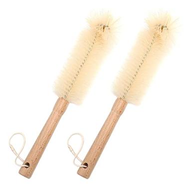 Imagem de UPTALY 2 escovas de garrafa de nylon de 31 cm, cabo de madeira de faia, com haste de aço inoxidável, cabeça de cotovelo, para garrafa, vasos, jarra de água, copo, pote, copo
