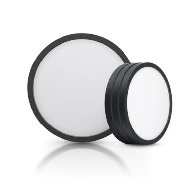 Imagem de ECOELER Luz de teto preta fina de LED, 23 cm 5CCT de montagem em superfície redonda, 24 W 1800 lm, luminárias próximas ao teto para cozinha, quarto, lavanderia, pacote com 4