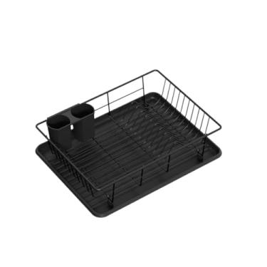 Imagem de Rack Preto Escorredor Organizador De Louças Moderno Pratico Bandeja Bamboo Porta Talheres(ESC20)