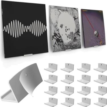 Imagem de Modern JP Suporte de parede de vinil adesivo (pacote com 16) – Suporte de disco de fixação forte, fácil instalação segura para registros, suporte de parede de álbum para 1LP e 2LP – Branco