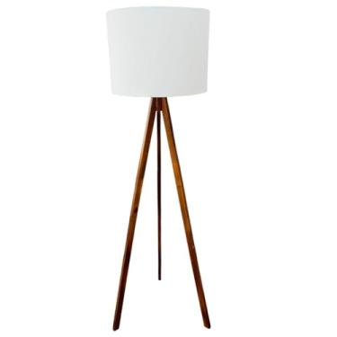 Imagem de Abajur De Chão Tripé 1,50 Cm Completo Com Cúpula Fiação Luminária De Piso Sala, Quarto, Escritório(Tripé Imbuia/Cúpula Algodão)