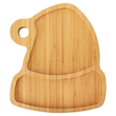 Imagem de Bandeja de servir de bambu de Natal – forma de chapéu de Papai Noel – Bandeja festiva de madeira para biscoitos e guloseimas de Natal – decoração de cozinha e festa de Natal