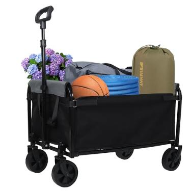 Imagem de Carroça dobrável com rodas – Carrinhos utilitários leves 3 em 1 dobráveis com capacidade de peso de 99,8 kg, porta-copos, para passeios de animais de estimação, compras, acampamento, compras (preto)