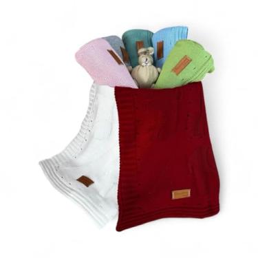 Imagem de Kit 2 Manta Cobertor Tricot Bebê Saída Maternidade Recém Nascido Lã (Branco e Vermelho)