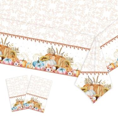 Imagem de LDFDRT Toalha de mesa descartável de plástico Fall Pumkin 2 peças de toalhas de mesa retangulares para o dia de Ação de Graças, 137 x 272 cm para decorações de festa