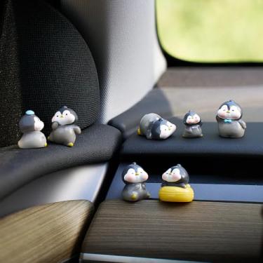 Imagem de Rislobx 7 peças estatuetas de pinguim decorações de painel de carro, pinguins fofos animais de resina ornamento de espelho retrovisor para mulheres acessórios interiores de carro