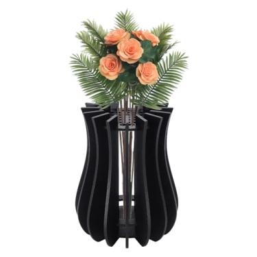 Imagem de UNICRAFTALE Vaso preto para flores artificiais para buquê de flores, vaso de quebra-cabeça de madeira, vasos de flores para rosas, flor de cerejeira, girassol, tulipas narcisos, lótus, decoração de