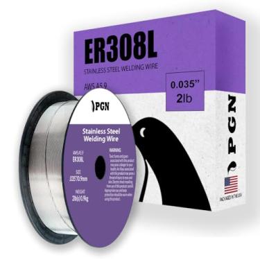 Imagem de Fio de solda MIG de aço inoxidável PGN – ER308L 0,035 polegadas – Carretel de 900 g – Fio MIG de aço suave de baixo carbono para reduzir respingos e melhor resistência à corrosão – para soldagem a gás