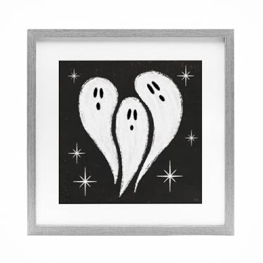 Imagem de Stupell Industries Impressão emoldurada cinza Wee Bit Wicked Ghosts sob vidro, design de Veronique Charron, 40,6 x 40,6 cm