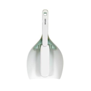 Imagem de Conjunto de vassoura manual pequena e pá de lixo, cerdas grossas e rígidas, pequena bandeja de poeira com dentes de remoção de fiapos, 28 cm, portátil, compacta