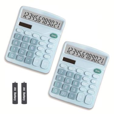 Imagem de NICOLEKAY Calculadora, visor LCD grande de 12 dígitos e botão sensível, calculadora de escritório de energia dupla de bateria solar, azul (2 peças)