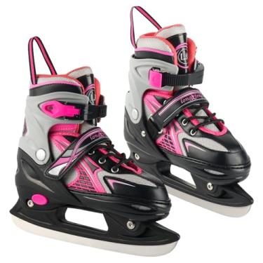 Imagem de Patins de gelo ajustáveis para crianças, meninos e meninas, 4 tamanhos ajustáveis, forro quente e confortável para iniciantes de 3 a 12 anos, sapatos de patinação ao ar livre e pista de gelo (rosa
