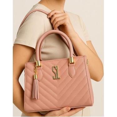 Imagem de Bolsa Feminina Lorena Bordada material ecológico Média Forrada Tiracol