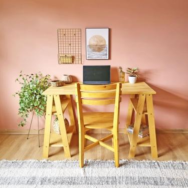 Imagem de Mesa Com Cavaletes Com Prateleira 77Ax120Lx60P Cor Mel