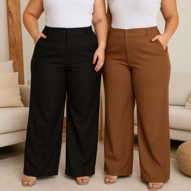 Imagem de Kit 2 Calça Pantalona Feminina Alfaiataria Plus Size Social Premium Lu