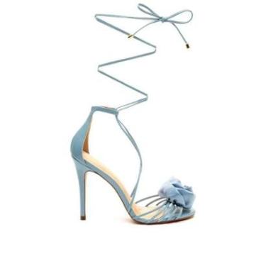 Imagem de Sandália Alta em Couro Azul Com Flor de Cetim Cecconello-Feminino