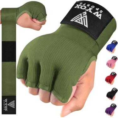 Imagem de Luvas internas de boxe em gel WYOX para homens e mulheres – Alça de pulso rápida de 80 cm, suporte acolchoado para juntas, bandagens sem dedos para treinamento de MMA e Muay (Exército Verde, L/XL)