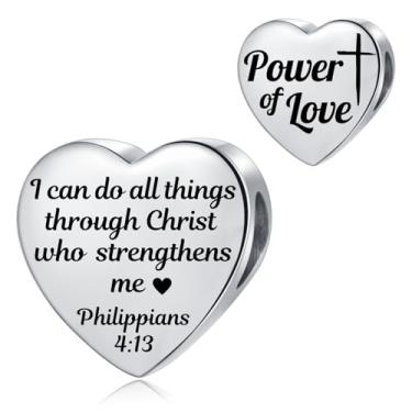 Imagem de MiiFort Filipenses 4:13 versículo bíblico amor coração berloques pulseiras religião aniversário contas presente para mulheres filha aço inoxidável