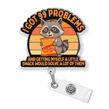 Imagem de Carretel retrátil para crachá I Got 99 Problems and Getting Myself A Little Snack com clipe jacaré de 4 cm engraçado guaxinim humor lanche amor material acrílico ID nome crachá titular bobinas