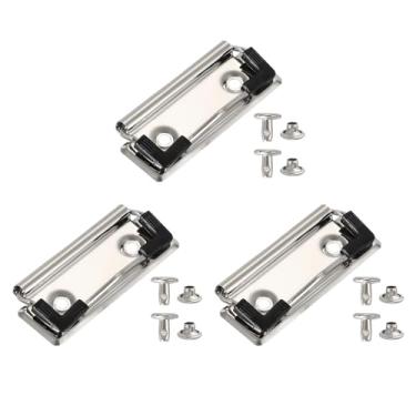 Imagem de PATIKIL Clipes de prancheta de metal de 7 cm, pacote com 3 clipes montáveis de alta aderência, grampo de molas fortes com aderência de borracha e 6 rebites para escritório, casa, prata (brilhante)
