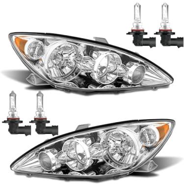 Imagem de Vizotae Conjunto de faróis para substituição de farol de halogênio Toyota Camry 2005 2006, farol alto/baixo com lâmpadas, lado do motorista e do passageiro