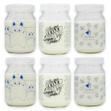 Imagem de Kit 6 Potes Vidro Armazenar Leite Materno Decorado 360 Graduação 200ml