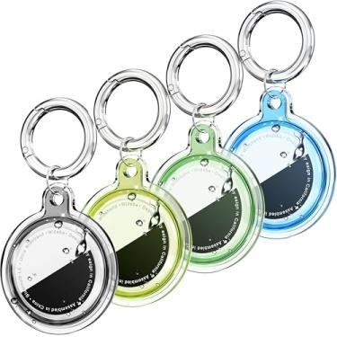 Imagem de Galafoki Pacote com 4 unidades à prova d'água compatível com suporte para Apple AirTags, pacote com 4 etiquetas de ar, chaveiro para crianças, cães, chaves de carro, bagagem, preto + amarelo + azul +
