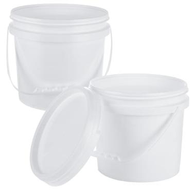 Imagem de AKOLAFE 2 pacotes de balde de tinta para pintura de latas de tinta vazias, recipientes de tinta de plástico de 1 galão com tampas e alças, recipientes de armazenamento de tinta, latas de 4 litros com