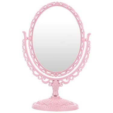 Imagem de TLTDSMY Espelho portátil de mesa espelho de maquiagem vintage dupla face espelho de maquiagem com suporte oval giratório espelho de mesa para meninas e mulheres, espelho redondo
