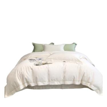 Imagem de ZDJZMGZ Jogo de edredom Queen de algodão de fibra longa jacquard com quatro peças, capa de edredom, macio para a pele, roupa de cama completa macia (branco, cama de 1,5/1,8 m)