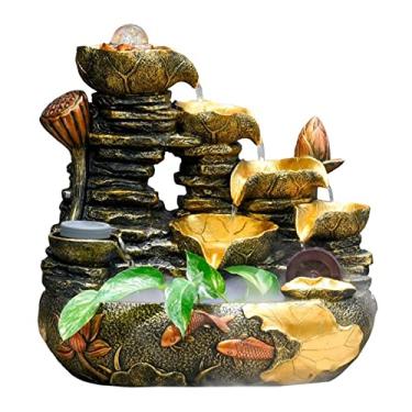 Imagem de XFNVXC Fonte decorativa para uso interno fonte de mesa Rockery água corrente paisagem fonte Fengshui roda circulante água decoração de mesa ornamentos da sorte fonte rochoso casa
