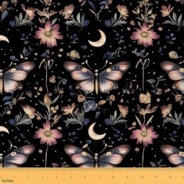 Imagem de Tecido Borboleta por Yard Boho Lua Mariposa Estrelado Interior Exterior Tecido Flor Erva Erva Botânica Estofamento Tecidos Macios Crianças Meninas Amantes de Costura Preto Artesanato e Hobby Tecidos 1