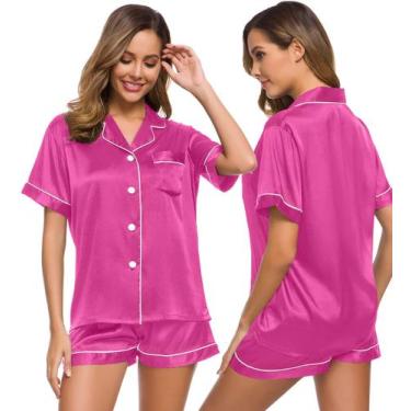 Imagem de Conjunto de pijamas SWOMOG Silk Satin Sleepwear para mulheres rosa ver