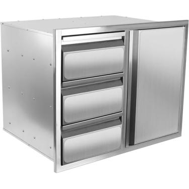 Imagem de Gavetas de cozinha para ambientes externos, 43,2 cm L x 76,2 cm A x 53,3 cm P, gaveta de camada dupla com papel toalha e gavetas para churrasqueira