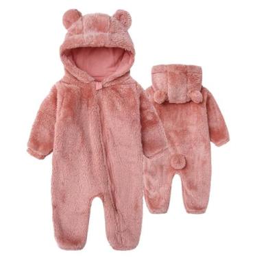 Imagem de Macacão CHAOJIESI Baby Furry, sedoso, macio, algodão 0-3M, rosa