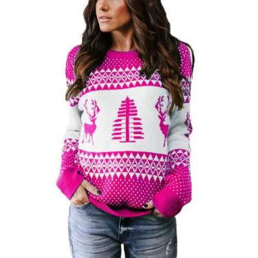 Imagem de Suéter de Natal EXLURA Patterns Reindeer Leve Feminino