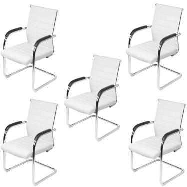 Imagem de Kit 5 Cadeiras para Escritório Interlocutor Esteirinha Florença Or Design Branco