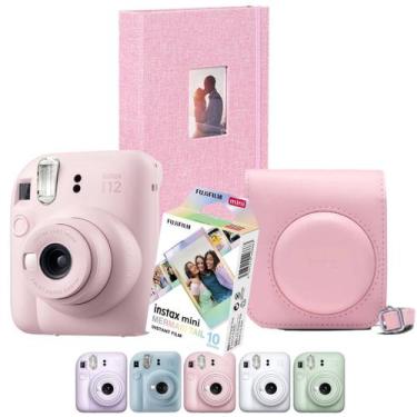 Imagem de Combo Camera Instax Mini 12 Rosa Fujifilm Com Filme 10 Mermaid + Bolsa