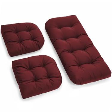 Imagem de Tycdiose Almofadas para cadeira de vime à prova d'água para todos os climas, 3 peças, almofada de vime para ambientes externos para móveis de pátio, sofá de sofá e 2 almofadas espessas em forma de U