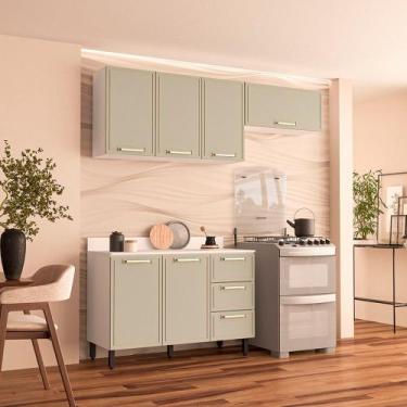 Imagem de Cozinha Modulada 3 Peças com Tampo Amara Politorno Móveis, Branco Verd